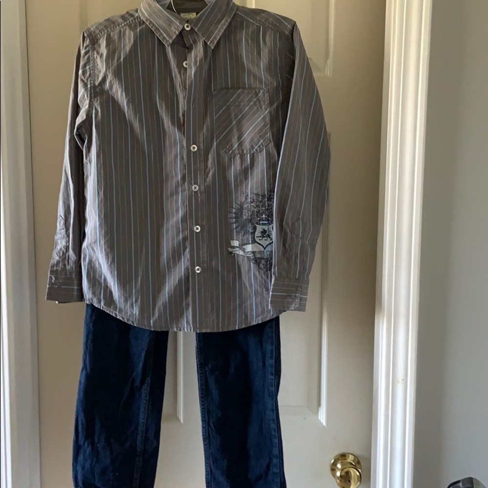 Boys outfit. LS button down and jeans. Size 10/12